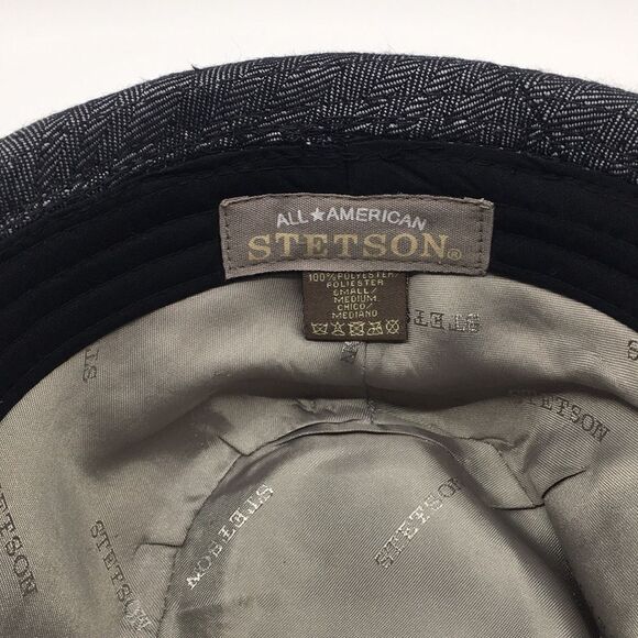 All American Stetson fedora hat black and gray chevron polyester Sz Small/Medium - Picture 10 of 16